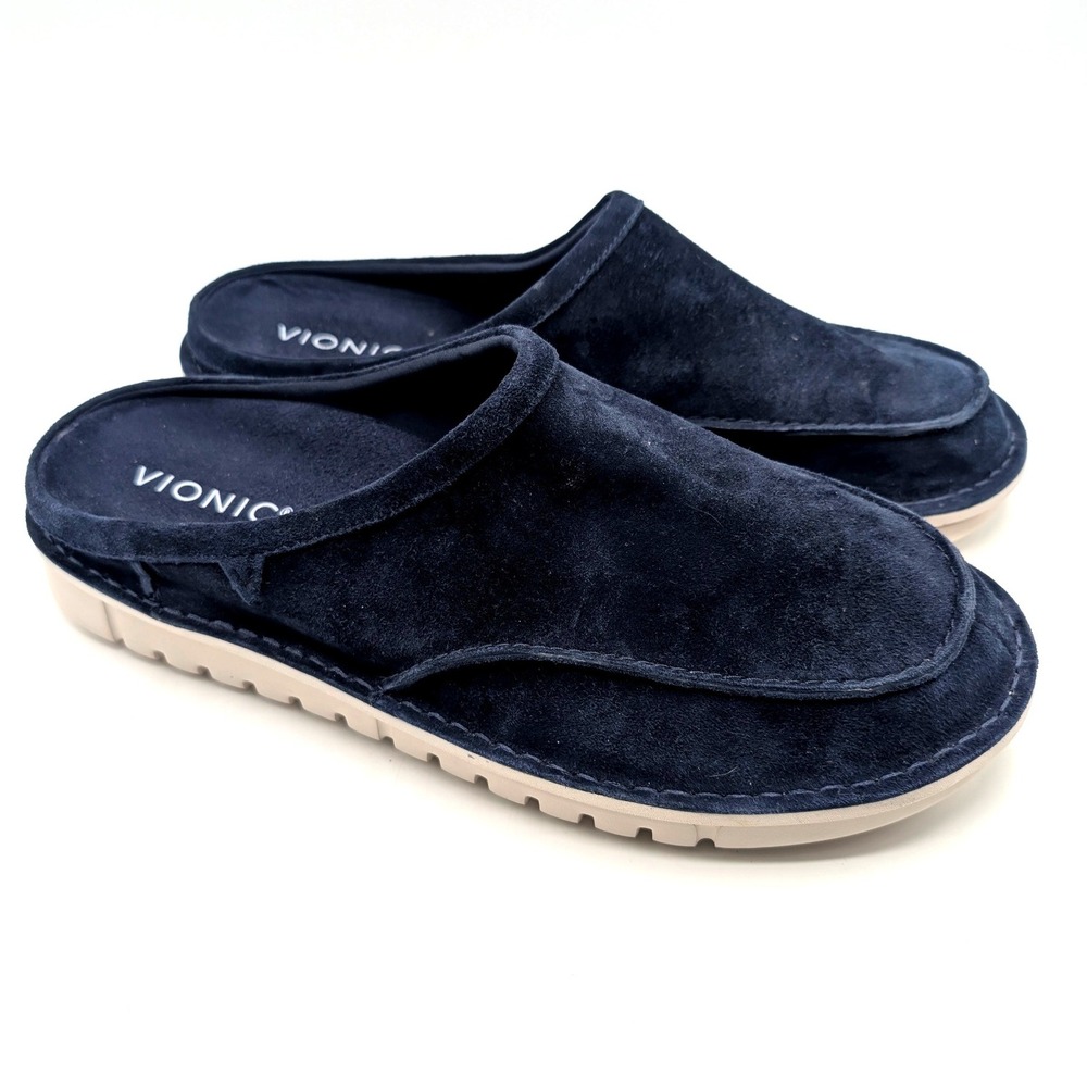 Vionic Uptown Clogs Mens 13 Navy Blue Suede Orthotic Slip On Slipper Mules Shoes